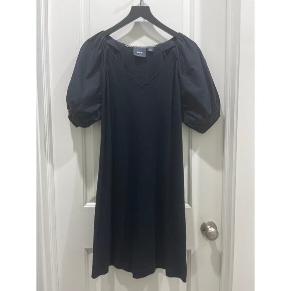 Anthropologie Maeve Women’s Annika Knit Dress Puff Sleeve V-Neck Black Sz S - Picture 2 of 8